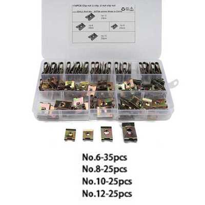 110PCS U Type Metal Clip No.6 8 10 12 Zinc Clip Nut Automoti