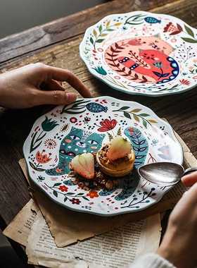 Handmade Painting Ceramic Plate Western Food Plate Home Kitc