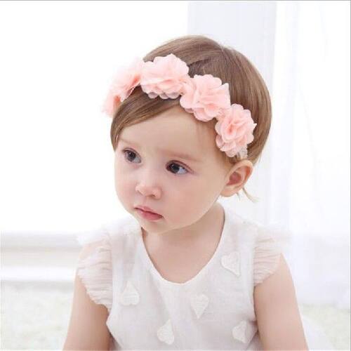 Baby Flower Headband Pink Ribbon Hair Bands Handmade DIY