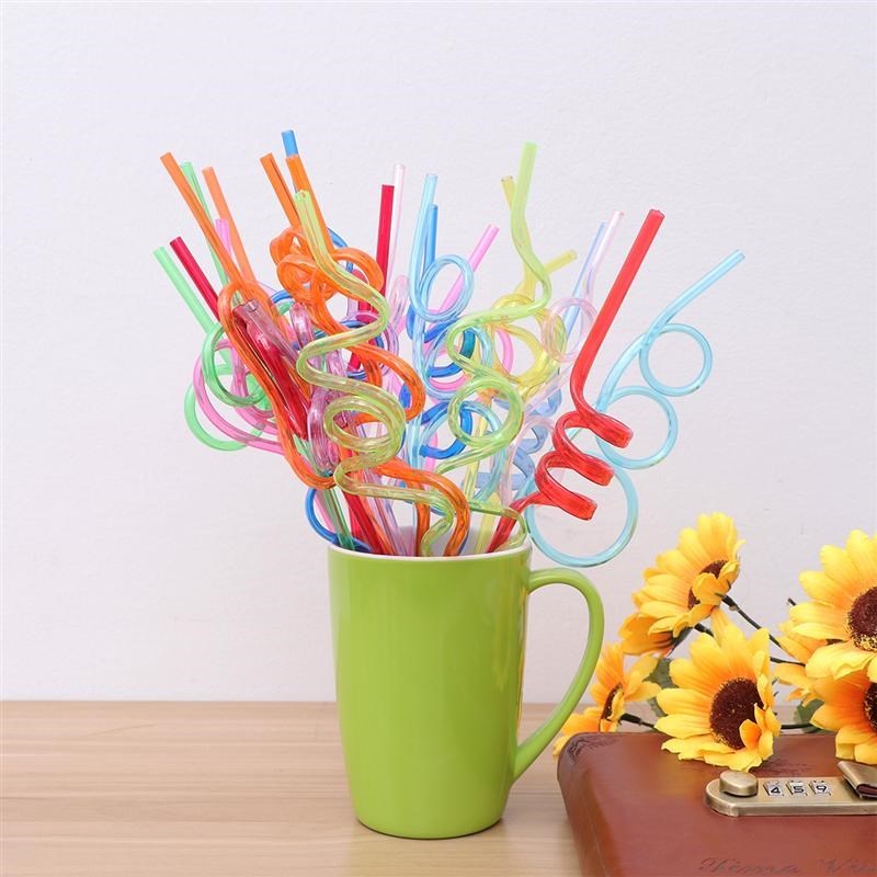 24 Pcs Disposable Drinking Straws PET 5mm Crazy Loop Plastic