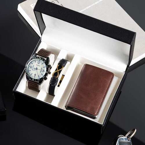 Men's luxury watch gift box 3-piece set for birthday