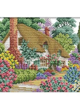 Flowers And Cottag Counted 14CT Cross Stitch Kit Set DIY