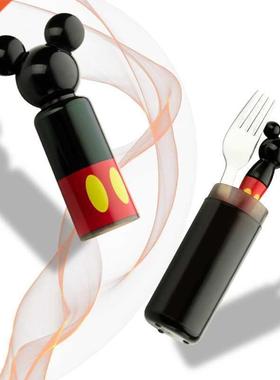 2pcs Children Cartoon Feeding Fork Spoon Set Mickey Pattern