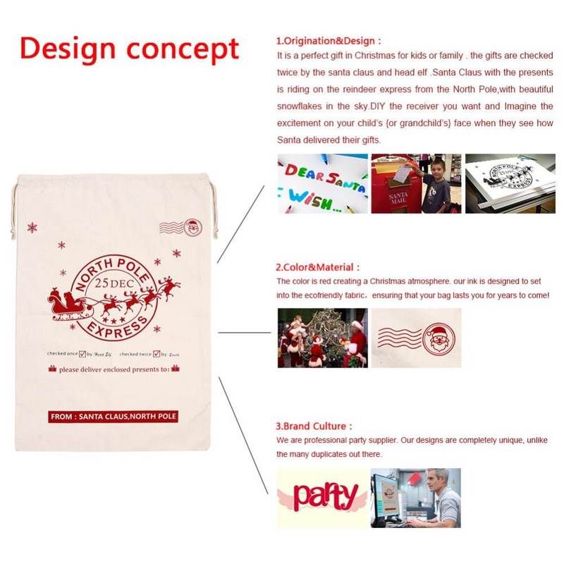 1Pcs Christmas Santa Sack Deer Drawstring Canvas Santa Bag N