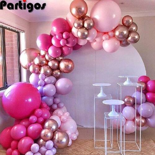 Hot Pink Chrome Rose Gold Balloon Arch Garland Wedding