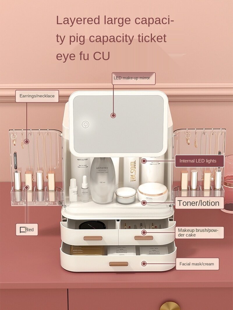 cosmetic storage box cosmetic mirror integrated with