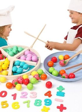 Wooden Bead Classification Plate Game Toy Simulation Fruit