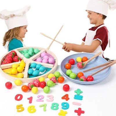 Wooden Bead Classification Plate Game Toy Simulation Fruit