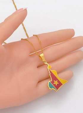 Anniyo Cameroon Map Flag Color Pendant Chain Necklaces Stain