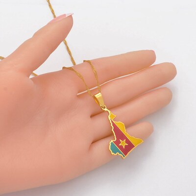 Anniyo Cameroon Map Flag Color Pendant Chain Necklaces Stain