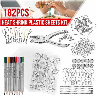 182PCS Shrinky Art Paper Heat Shrink Plastic Sheets DIY Kit