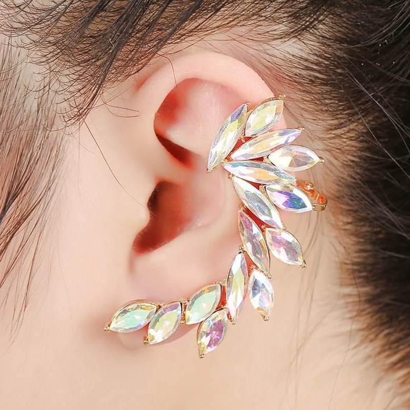 Colorful Rhinestone Ear cuff on Ear One Piece Exaggerated E
