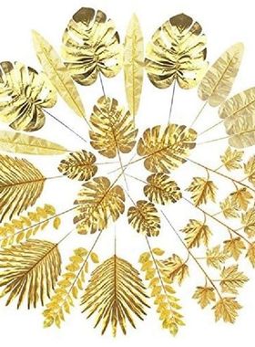 Hot Artificial Leaves Gold Palm Leaves Golden Tropical