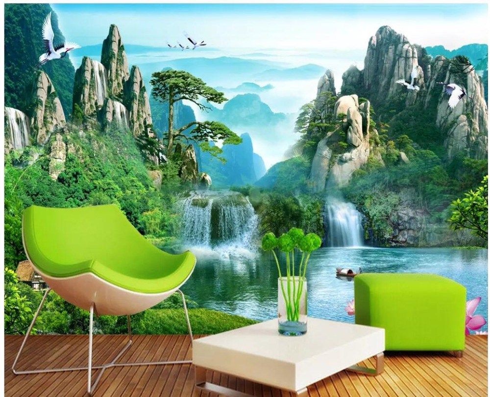 custom photo mural 3d wallpaper mountain waterfall pine tv b