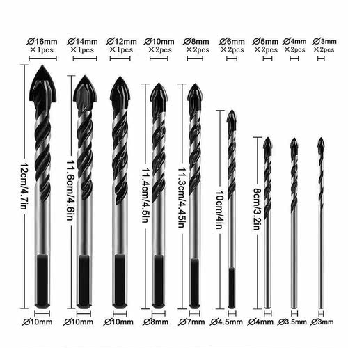 Hot 15Pcs Masonry Drill Bits Set 3-16mm for Glass Concrete M