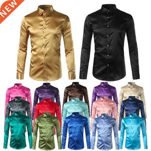 Silk Shirt Men 2022 Satin Smooth Men Solid Tuxedo Shirt Busi