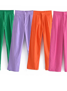 TRAF 2021 Green Pants Women High Waist Baggy Trousers Fashio