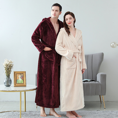 Autumn Winter Flannel Hooded Bath Robes Mens Towel Robe Coup