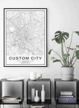 Minimalist Custom Made World City Maps Coordinate Black Whit