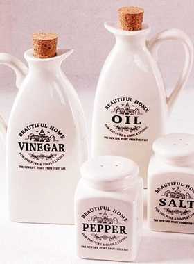 4pcs Ceramic Spice Jar With Wooden Cork Kitchen Condiment Bo