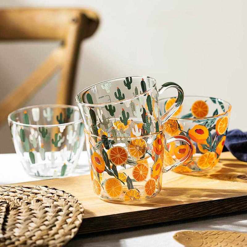 mdzf sweethome 500ml yellow peach cactus glass tea milk cups
