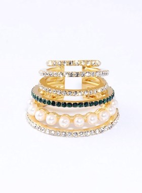 Multi-turn Pearl Rhinestone Ear Cuff Bohemia CZ Wide Stackab