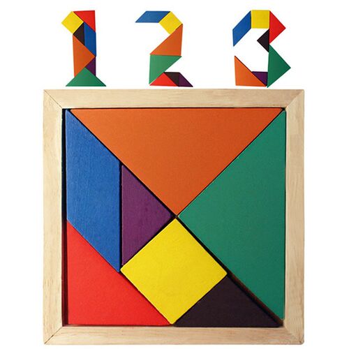 Wooden Tangram 7 Piece Puzzle Colorful Square IQ Game Brain