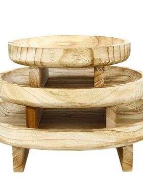 Round Wooden Bonsai Stand Flower Pot Tray Succulent Orchid