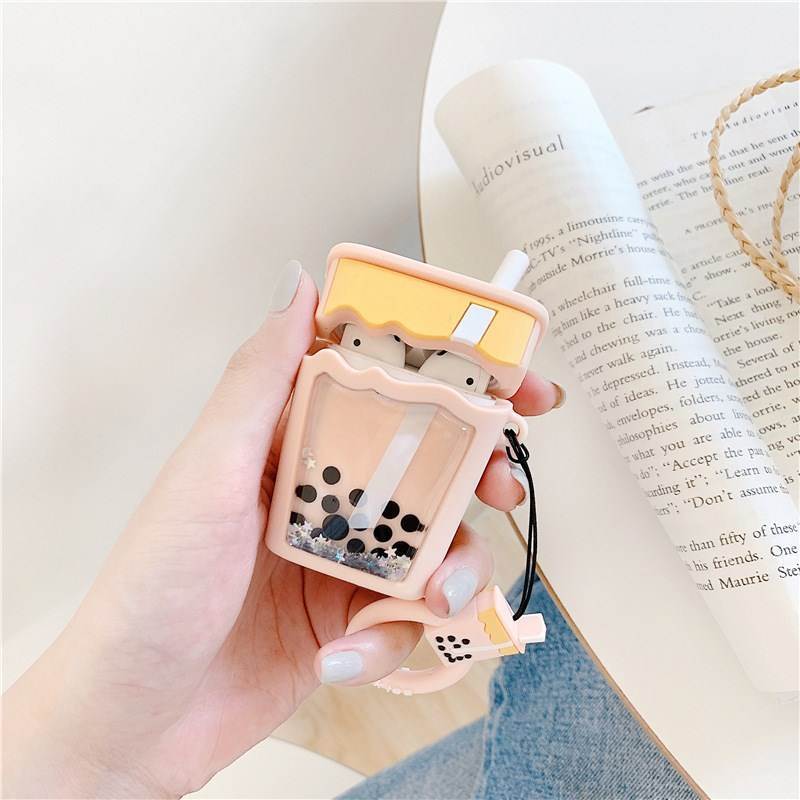 New Cute Quicksand Bubble Tea For Airpods Case Soft Silicon