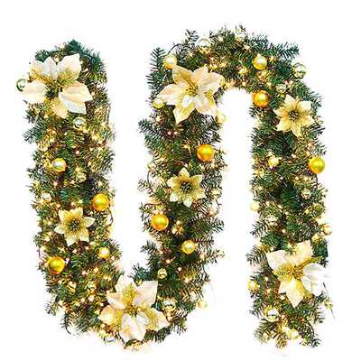 9ft Christmas Garland with LED String Lights Xmas Tree Hangi