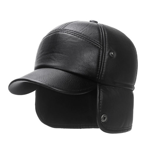 New Winter Bomber Hat Men Women Russian Black Leather Ushank