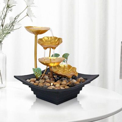 Lotus Leaf Tabletop Fountains Natural Rocks and Warm Yellow