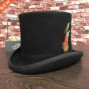 Black Men Woolen Fedora Hat Flat Mad Hatter Top Hat Traditio