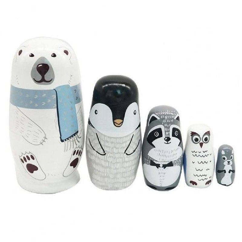 5-layer white bear matryoshka wooden craft display model