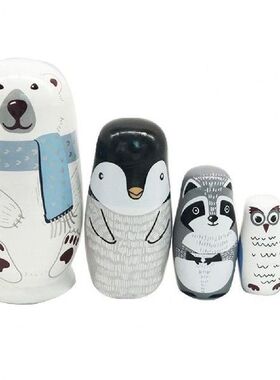 5-layer White Bear Matryoshka Wooden Craft Display Model