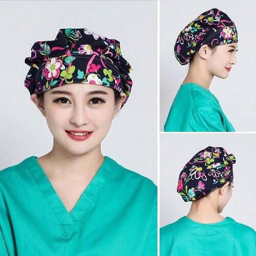 Floral Print Scrub Cap Salon Beautician Chef Dust Proof