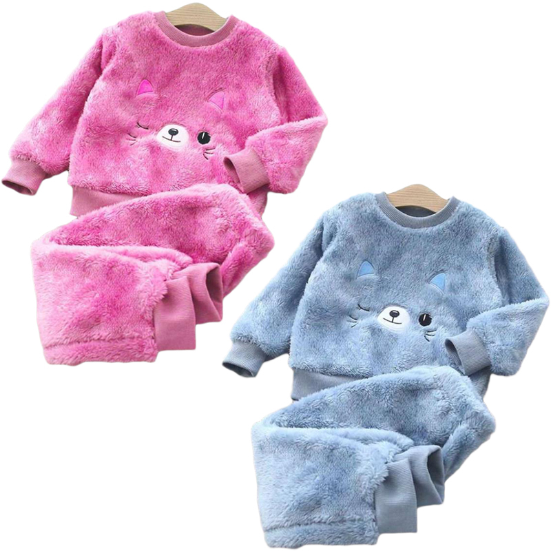 2022 New winter Baby Boy Girl Thicken Pajamas Set Flannel Fl