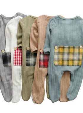0-9M Newborn Toddler Baby Boy Girls Romper Plaid Patchwork L
