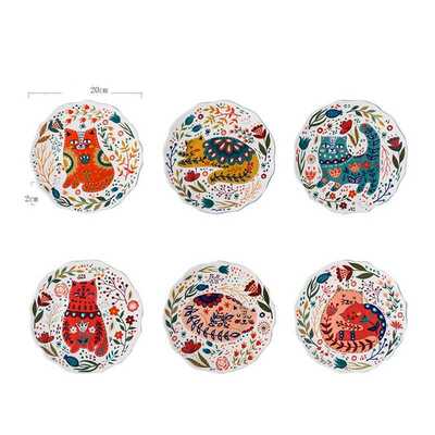 8 Inch Nordic Creative Cartoon Hand Painted Cat Plate Cerami