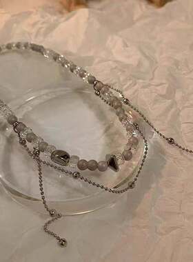 2021 Kpop Goth Double Layer Pearl Silver Color Metal Clavicl