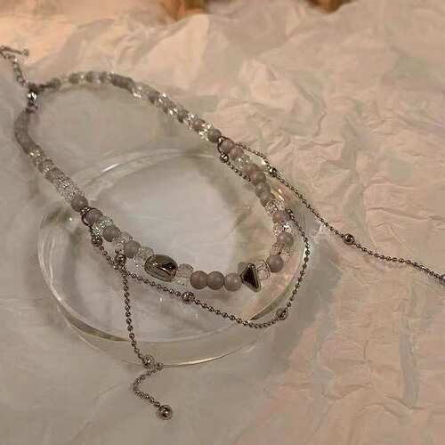 2021 Kpop Goth Double Layer Pearl Silver Color Metal Clavicl