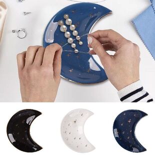 Nordic Ceramic Moon Small Jewelry Dish Earrings Necklace