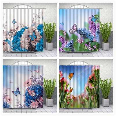 Shower Curtains Bath-Cloth Bathroom-Decor Hanging Floral-Pla