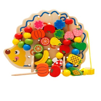 82Pcs Wooden Fruits Vegetables Lacing Stringing Beads Toys