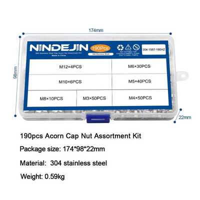 190pcs Acorn Nut M3 M4 M5 M6 M8 M10 M12 Stainless Steel Hexa