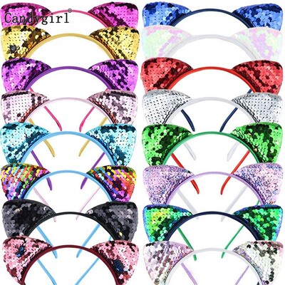 Reversible Sequin Cat Ears Headband Shiny Cute Cartoon Ear
