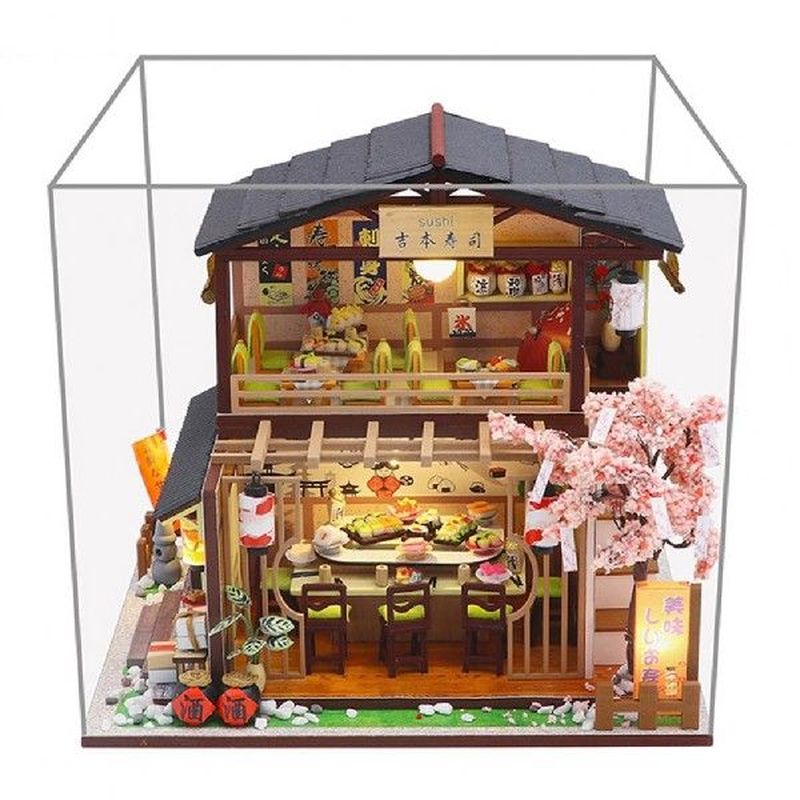 1Set Dollhouse with LED Bulb DIY Creation Wooded Japanese