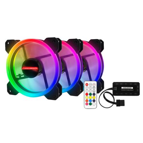 3-Pack LED Cooling Fan RGB 120mm 12V w/ Remote Control For