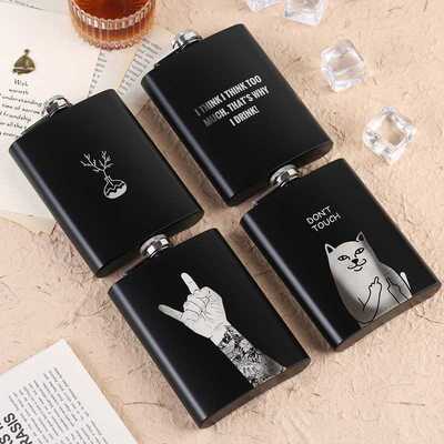 8 OZ Ounces Animation English Black Matte Metal Stainless St