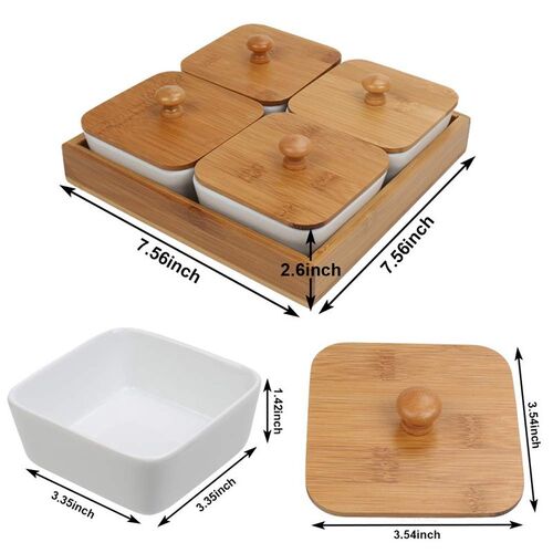 Ceramic Bamboo Appetizer Serving Tray Dried Fruit Nut Plate